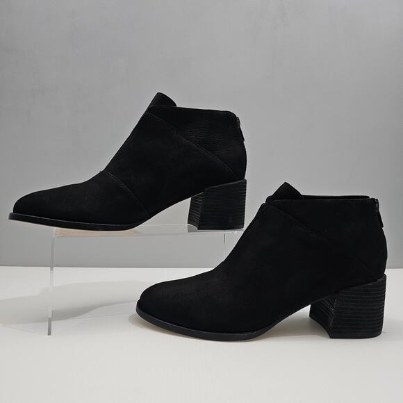 Eileen Fisher Bren Ankle Bootie Women 9 Black Leather Block Heel Fall Minimalist - Picture 2 of 14